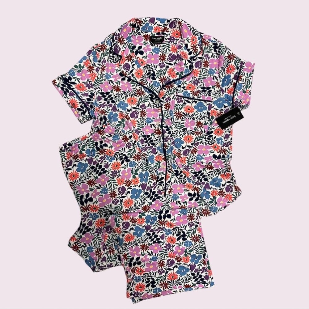 NWT Kate Spade Floral Shirt Sleeve Pajama Set Small